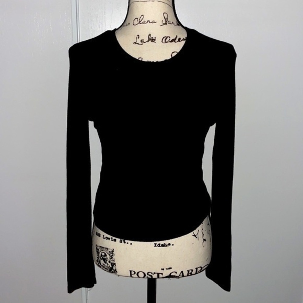 Stradivarius ASOS crop top long sleeve shirt black crew neck M gently preloved - Picture 2 of 7